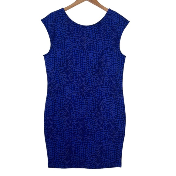 Witchery Dress Womens 16 Blue Printed Bodycon Sleeveless Sheath‎ Knee Length - Picture 1 of 9